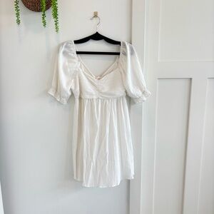 Lush White Flowy Textured Women's Festival Concert Sun Dress Tie Back Size M